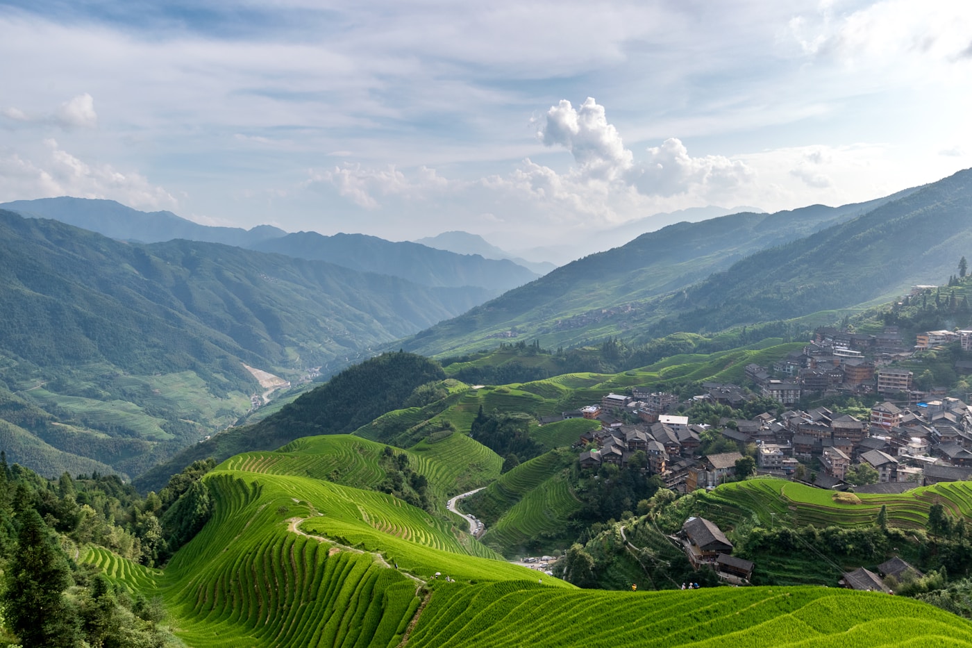Terraced fields and a village in rural China